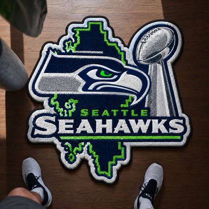 All Football Teams Logo Trophy City Map Football Fan Custom Shape Rug Print Premium Welcome Mat Washable Black Border Personalized Football Custom Shape Rug