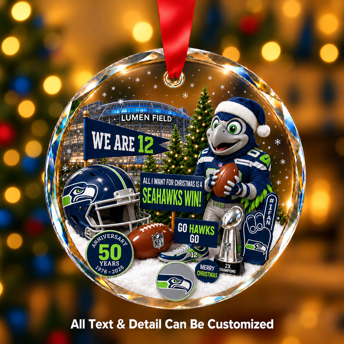 Seattle Seahawks Snow Globe Glass Ornament