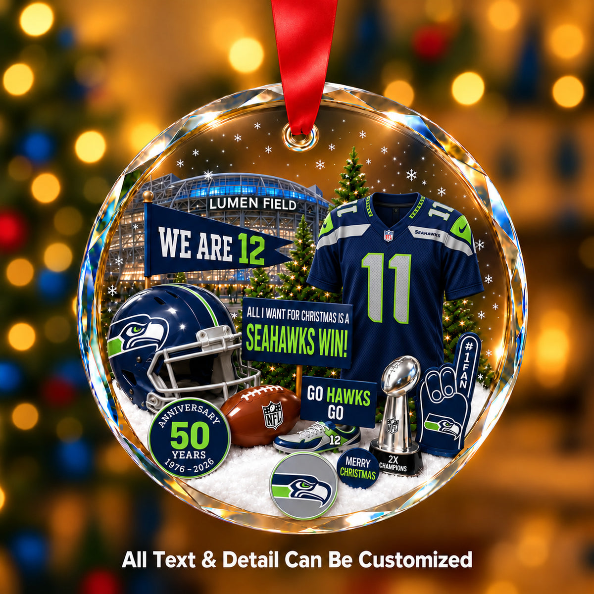 Seattle Seahawks Jersey Snow Globe Glass Ornament