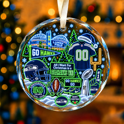 All Football Teams Christmas Neon Stadium Snow Glass Ornament With Gift Box - 5to9vibe