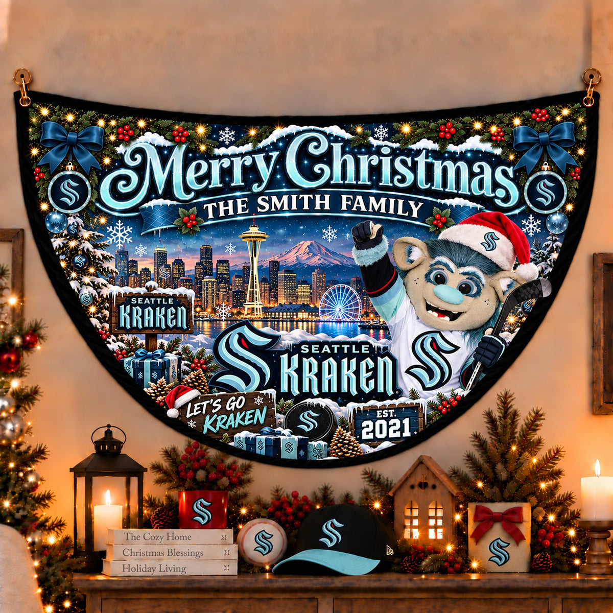 All Hockey Teams Personalized Christmas Night Bunting Flag - 5to9vibe