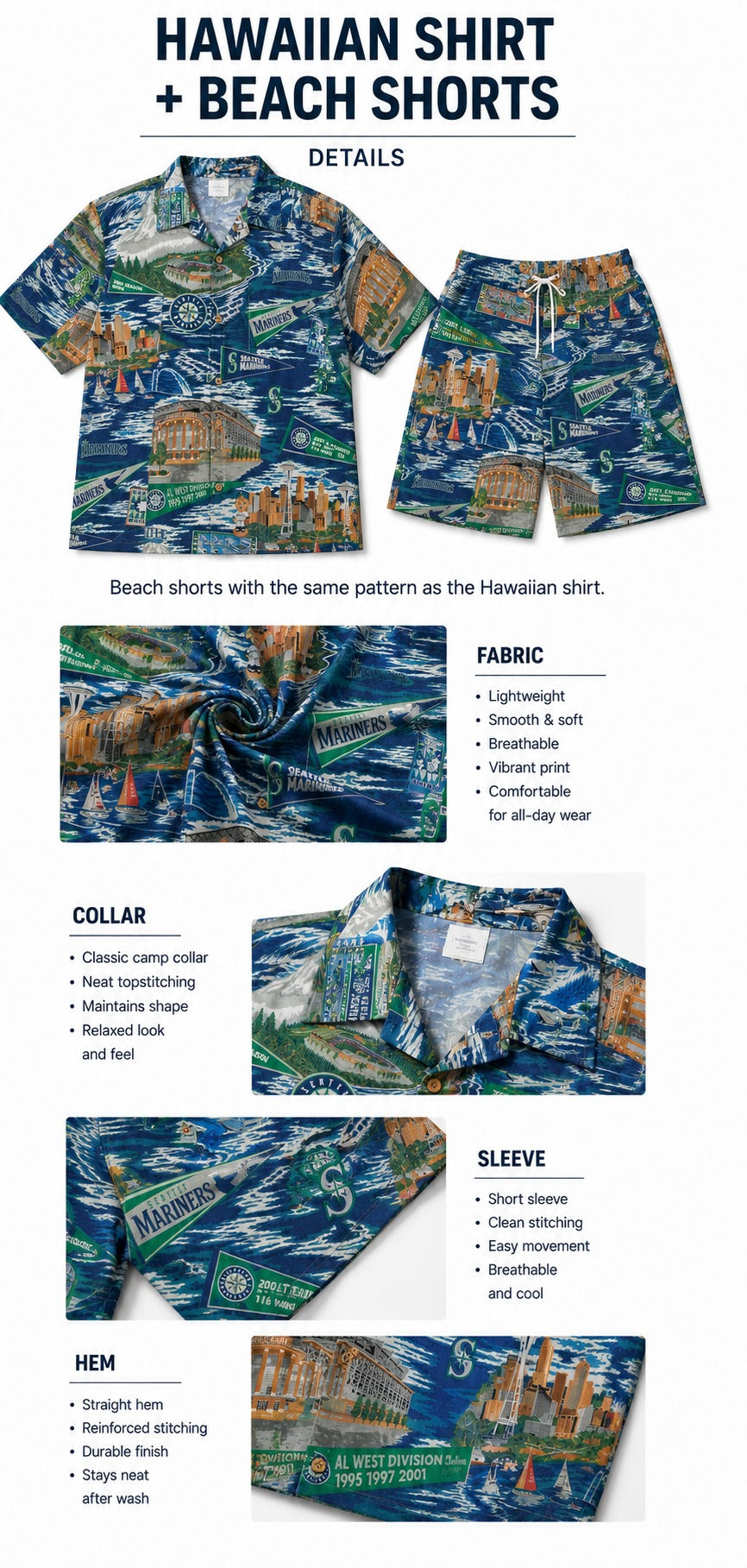 CC Baseball Teams Scenic Pattern Button-Up Unisex Hawaiian Shirt For Men and Women