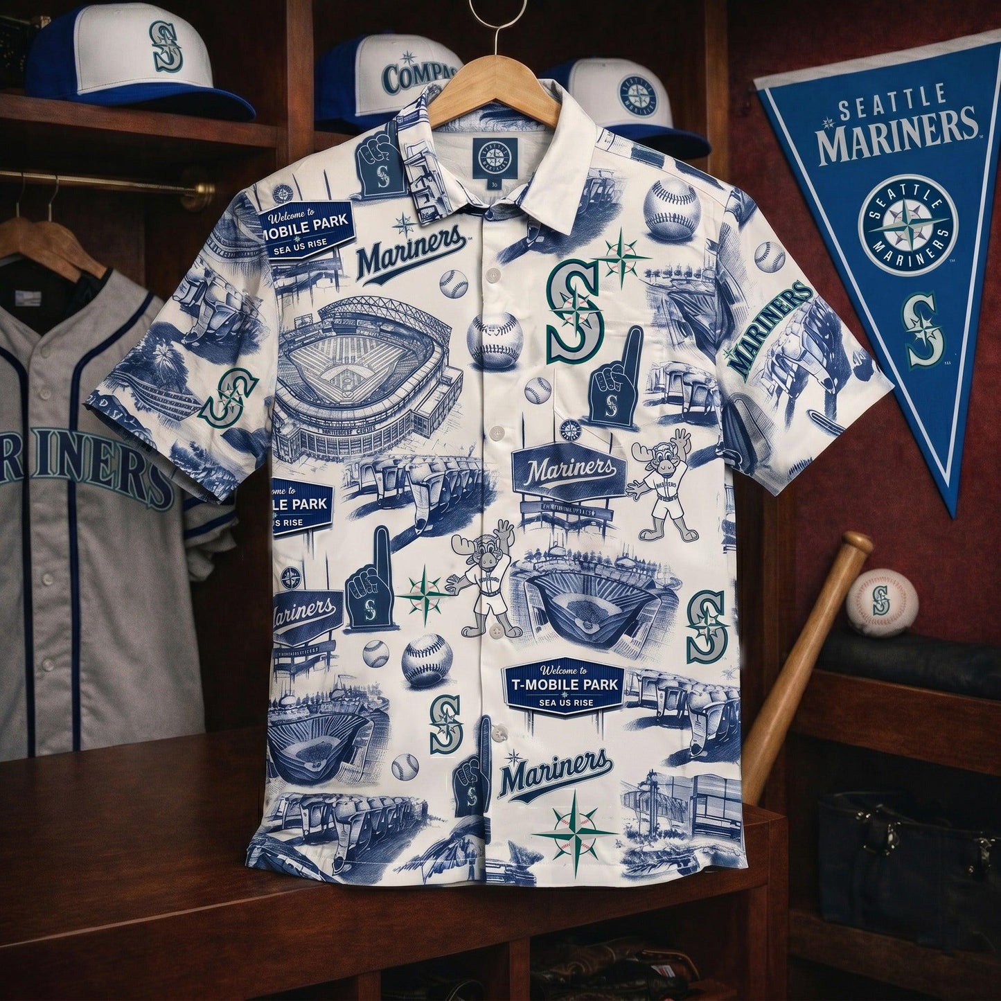 Camisa Hawaiana Unisex Abotonada SM Baseball Stadium Slogan Legacy Vintage