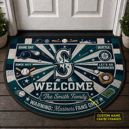 Official-Inspired Baseball Fan Custom Quilted Print Premium Welcome Mat Washable Black Border – Personalized Baseball Doormat