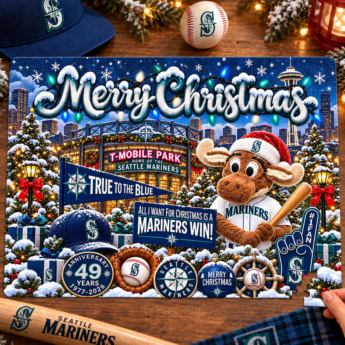 All Baseball Teams Baseball Stadium Personalized  Christmas Jigsaw Puzzle – Choose Your Team, 500 Pieces