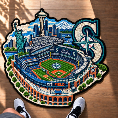 All Baseball Teams Logo Stadium Area Baseball Fan Custom Shape Rug Print Premium Welcome Mat Washable Black Border Personalized Baseball Custom Shape Rug