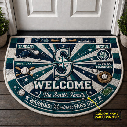 Official-Inspired Baseball Fan Custom Quilted Print Premium Welcome Mat Washable Black Border – Personalized Baseball Doormat