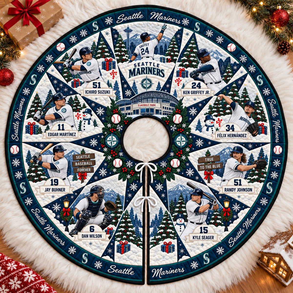 All Baseball Teams Vintage Players & Stadium Holiday Quilt Christmas Skirt Tree for Baseball Fans - 5To9Vibe