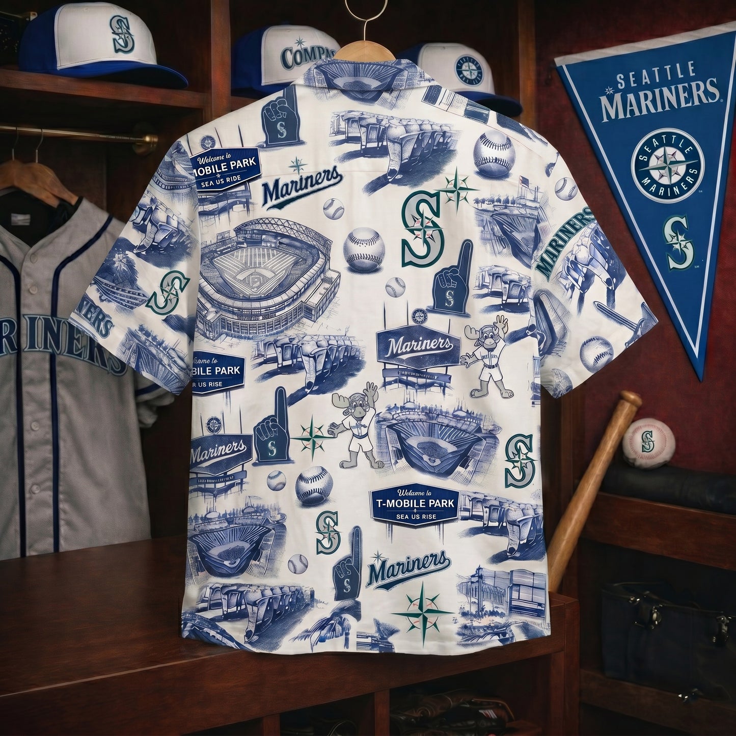 Camisa Hawaiana Unisex Abotonada SM Baseball Stadium Slogan Legacy Vintage