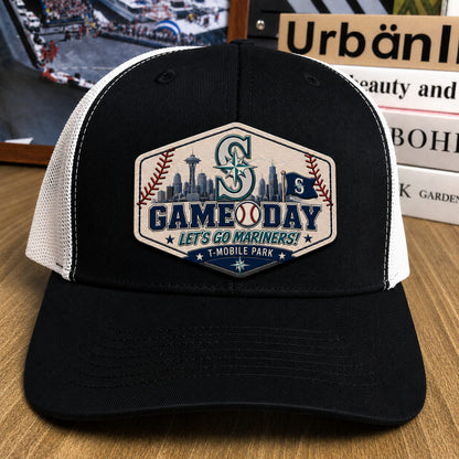 All Teams Baseball Logo Game Day Leather Patch Premium Mesh Snap Back Cap | Trucker Cap