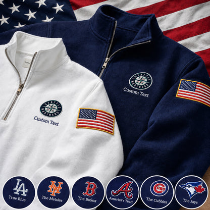 America Baseball Embroidered Logo Premium Quarter Zip Sweatshirt, Inspired Quarter Zip Sweater, Unisex Baseball Sweatshirt