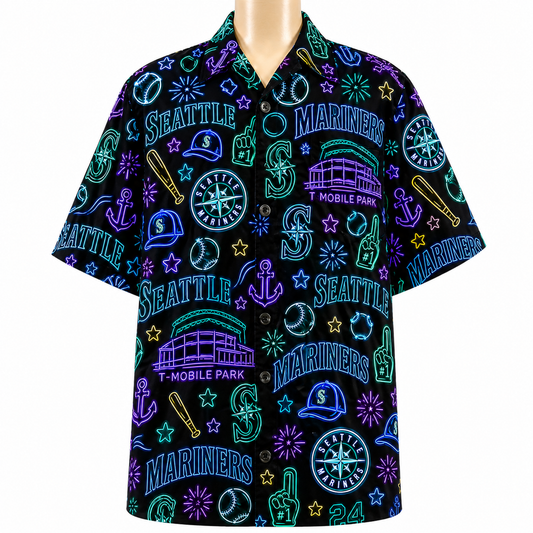 SM Baseball Teams Neon Pattern Vibe Summer Party Button-Up Unisex Hawaiian Shirt For Men and Women