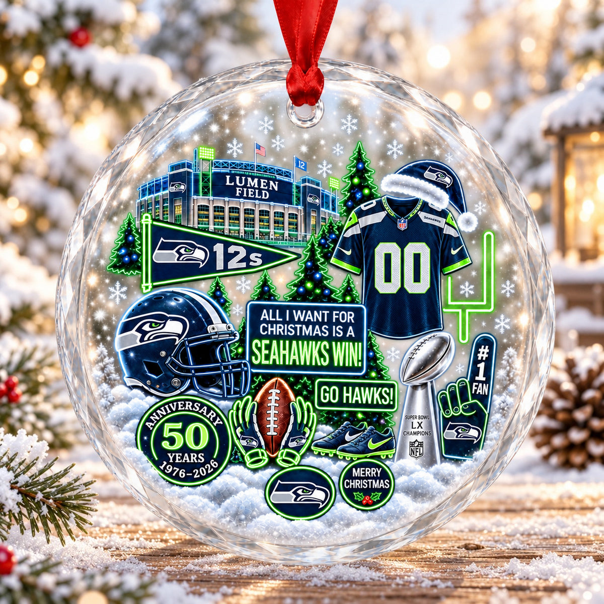 All Football Teams Christmas Stadium Snow Vibe Glass Ornament With Gift Box - 5to9vibe