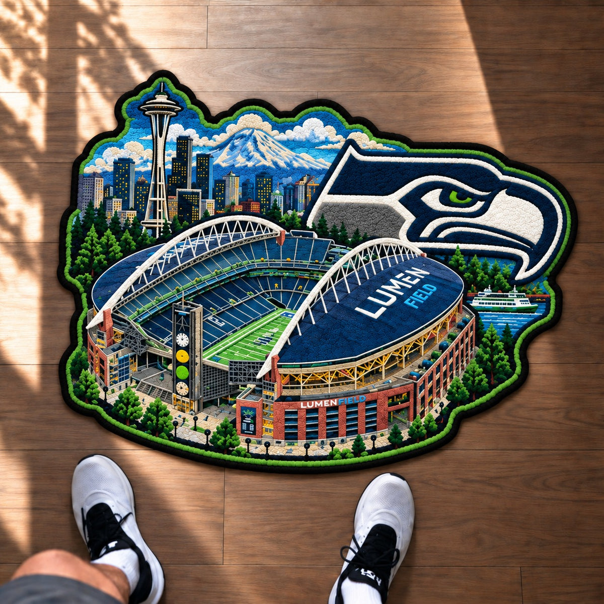 All Football Teams Logo Stadium Area Baseball Fan Custom Shape Rug Print Premium Welcome Mat Washable Black Border Personalized Football Custom Shape Rug