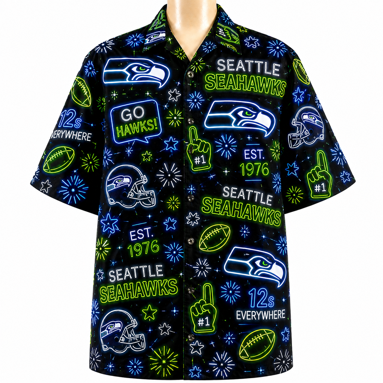All Football Teams Neon Vibe Summer Button-Up Unisex Hawaiian Shirt For Men and Women