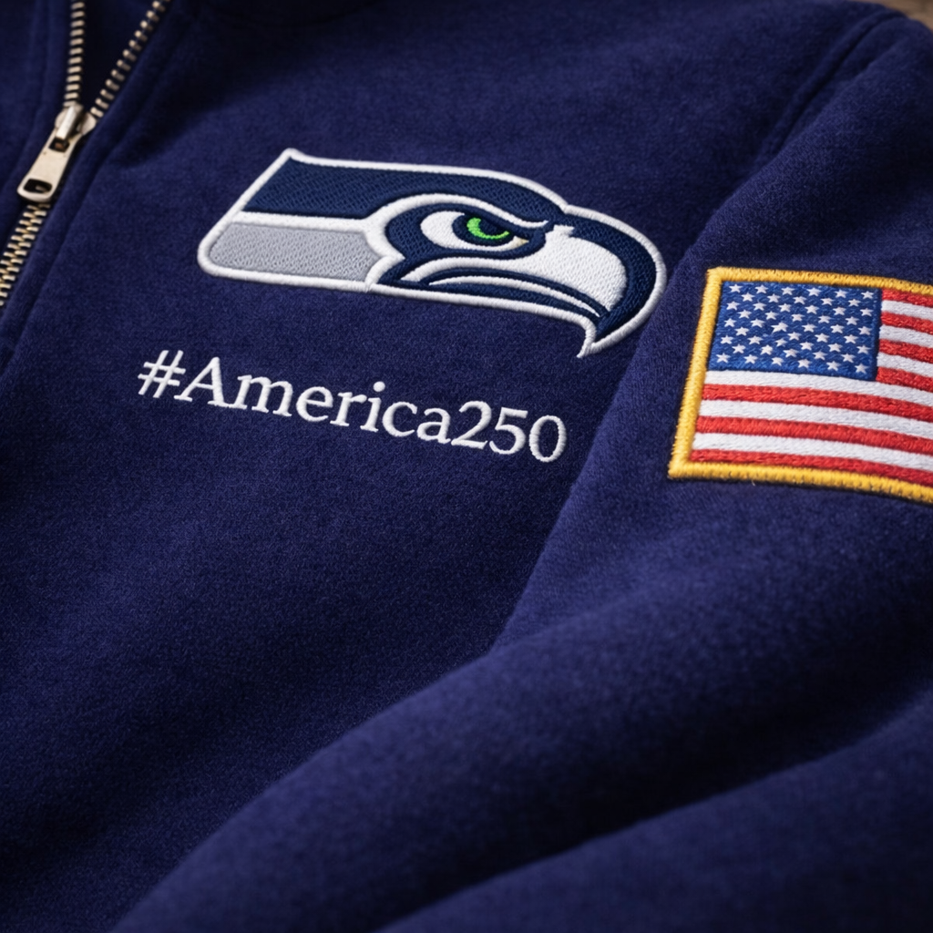 Football Logo America 250 Anniversary Embroidered Logo Premium Quarter Zip Sweatshirt, Inspired Quarter Zip Sweater