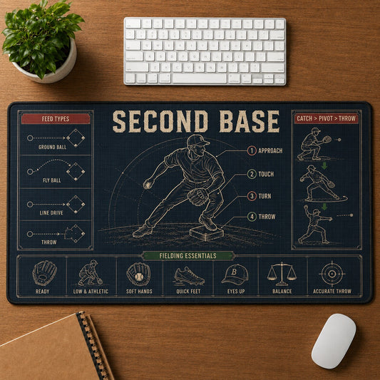 Second Base Baseball Blueprint Desk Mat | 5To9Vibe