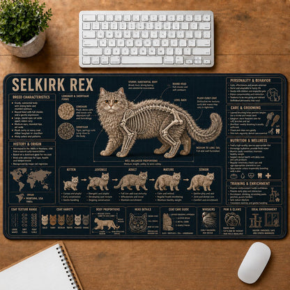 Selkirk Rex Cat Breed Desk Mat Anatomy Guide | 5To9Vibe