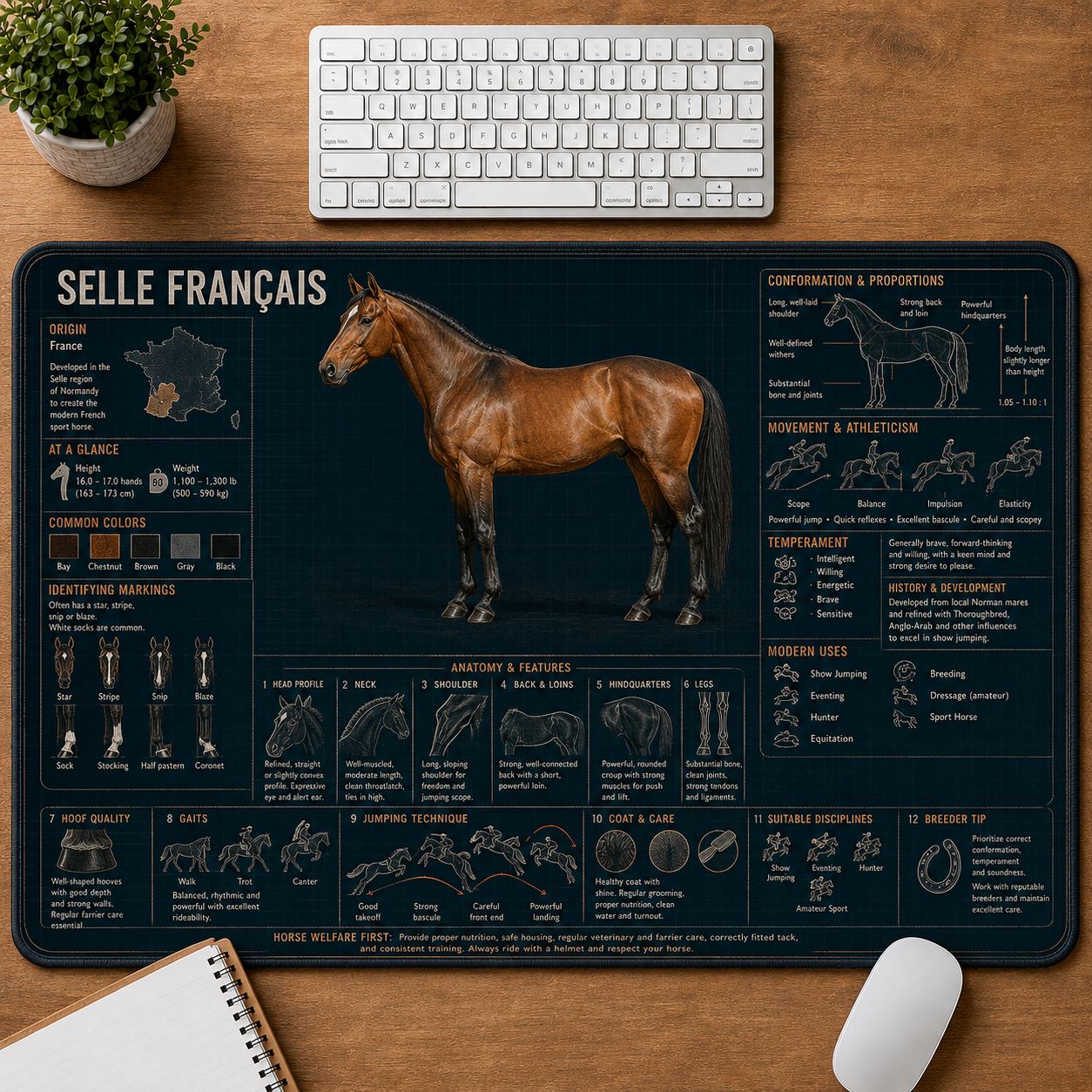 Selle Français Horse Horse and Equestrian Visual Guide Desk Mat | 5To9Vibe