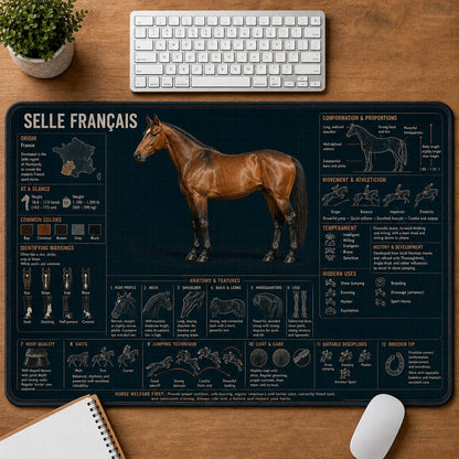 Selle Français Horse Horse and Equestrian Visual Guide Desk Mat | 5To9Vibe