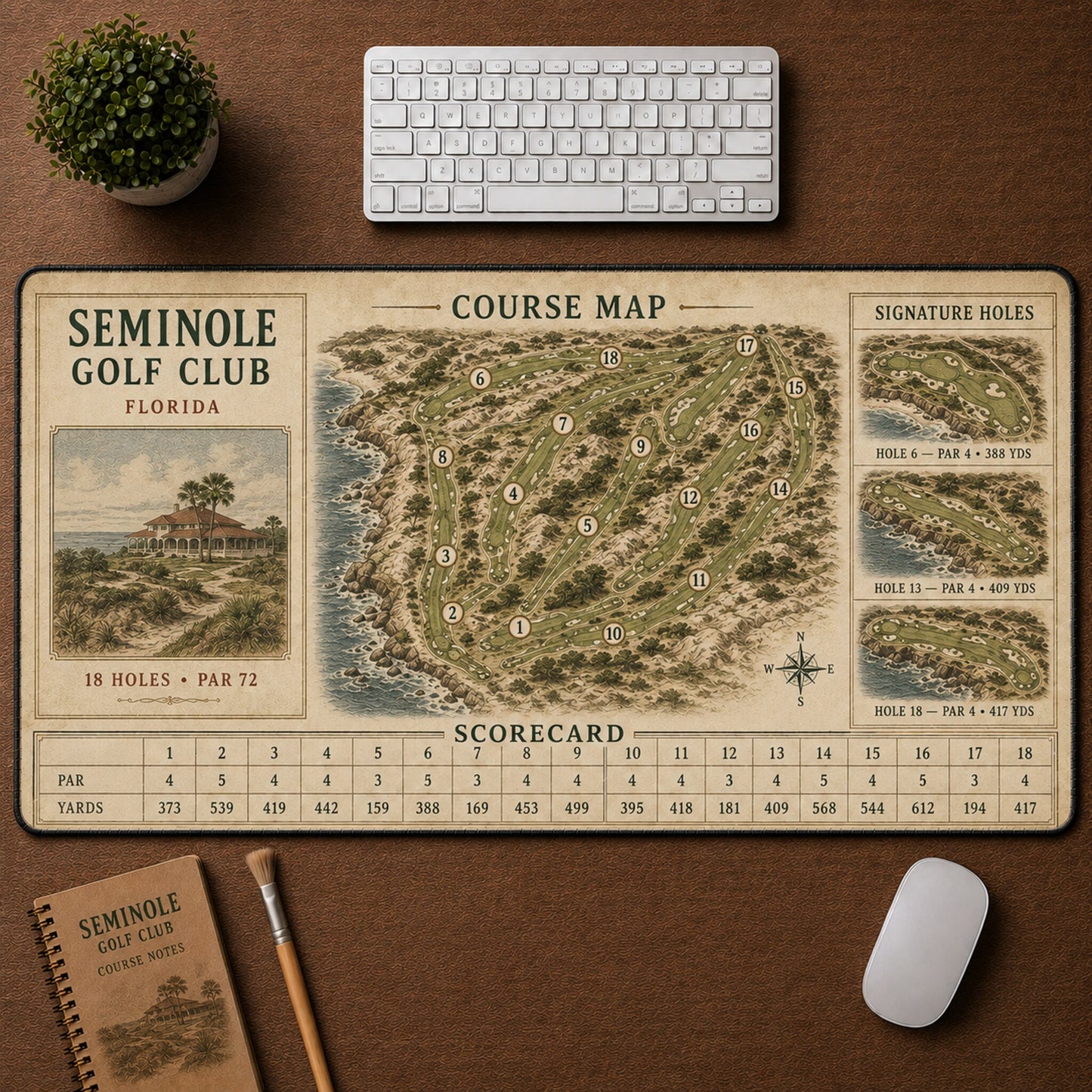 Seminole Golf Club Vintage Golf Course Map & Scorecard Guide Desk Mat | 5To9Vibe