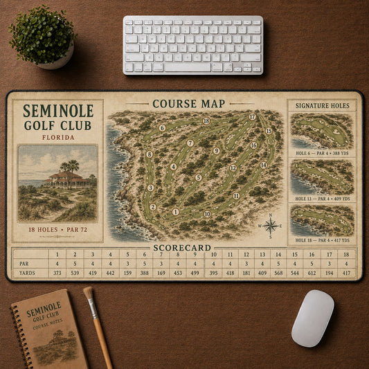 Seminole Golf Club Vintage Golf Course Map & Scorecard Guide Desk Mat | 5To9Vibe