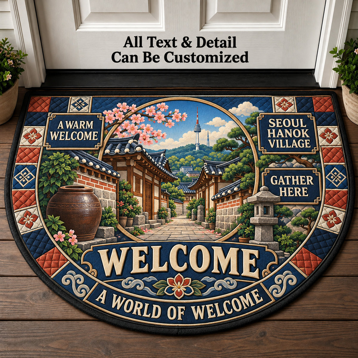 Seoul Hanok Village Personalized Half Round Mat | 5To9Vibe