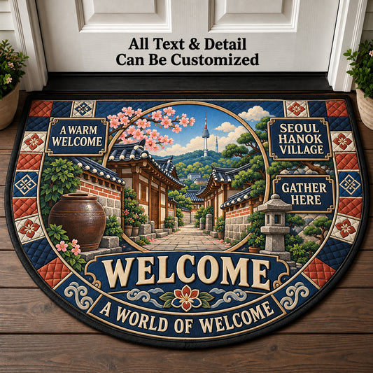 Seoul Hanok Village Personalized Half Round Mat | 5To9Vibe