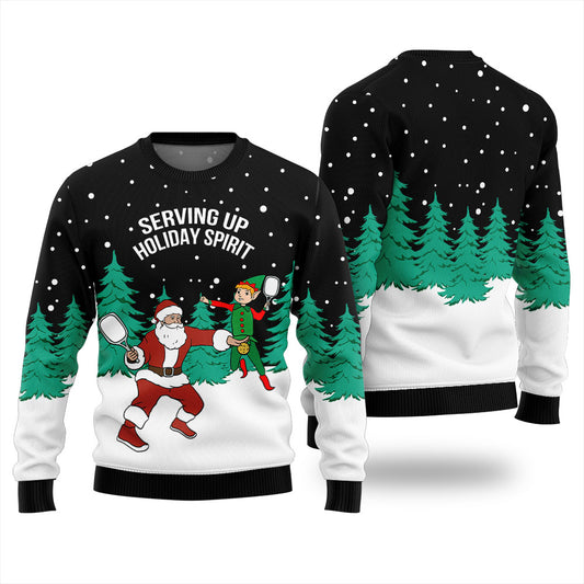 Serving Up Holiday Spirit Pickleball Ugly Xmas Sweater