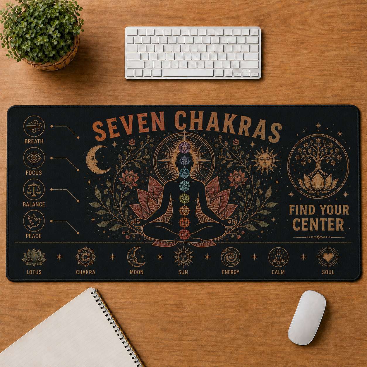 Mandala Hippie Desk Mat Mouse Pad | 5To9Vibe - Seven Chakras style
