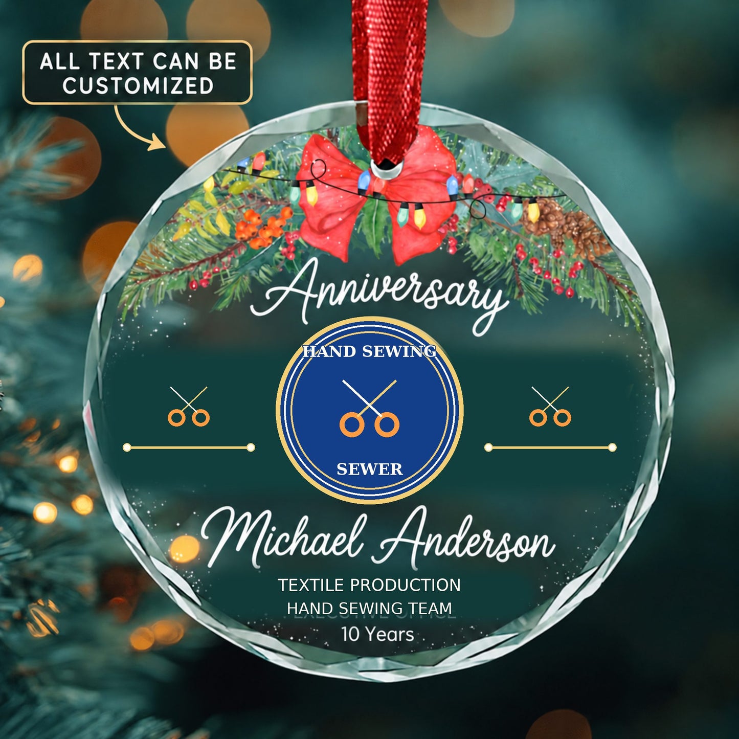 Sewers Hand Personalized Glass Ornament | 5To9Vibe