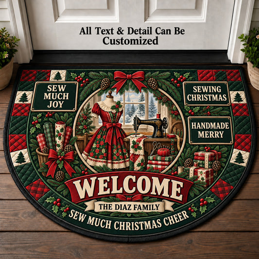 Sewing Christmas Personalized Half Round Mat | 5To9Vibe