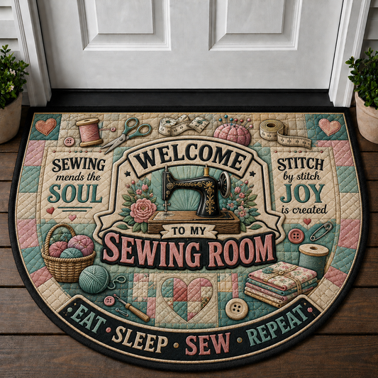 Welcome To My Sewing Room Doormat - Floral Sewing Machine Crafter Welcome Mat - 5to9vibe