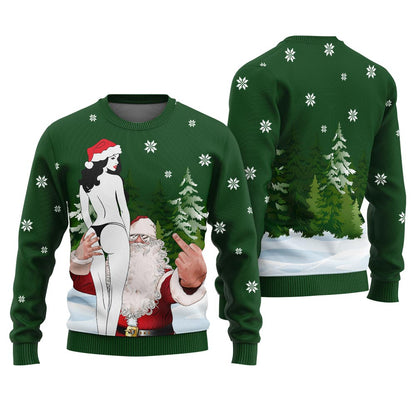 Funny Sexy Girl And Santa Naughty Ugly Christmas Sweater