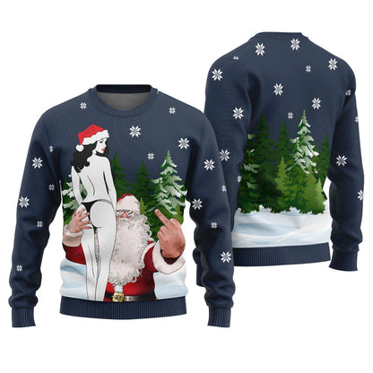 Funny Sexy Girl And Santa Naughty Ugly Christmas Sweater