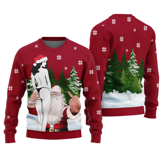 Funny Sexy Girl And Santa Naughty Ugly Christmas Sweater