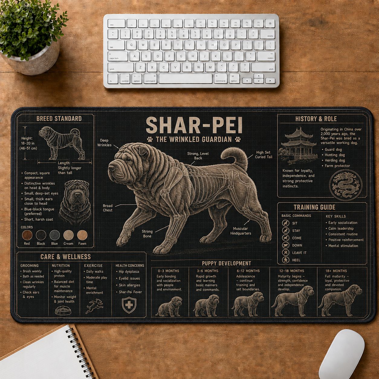 Shar Pei Dog Breed Visual Guide Desk Mat | 5To9Vibe