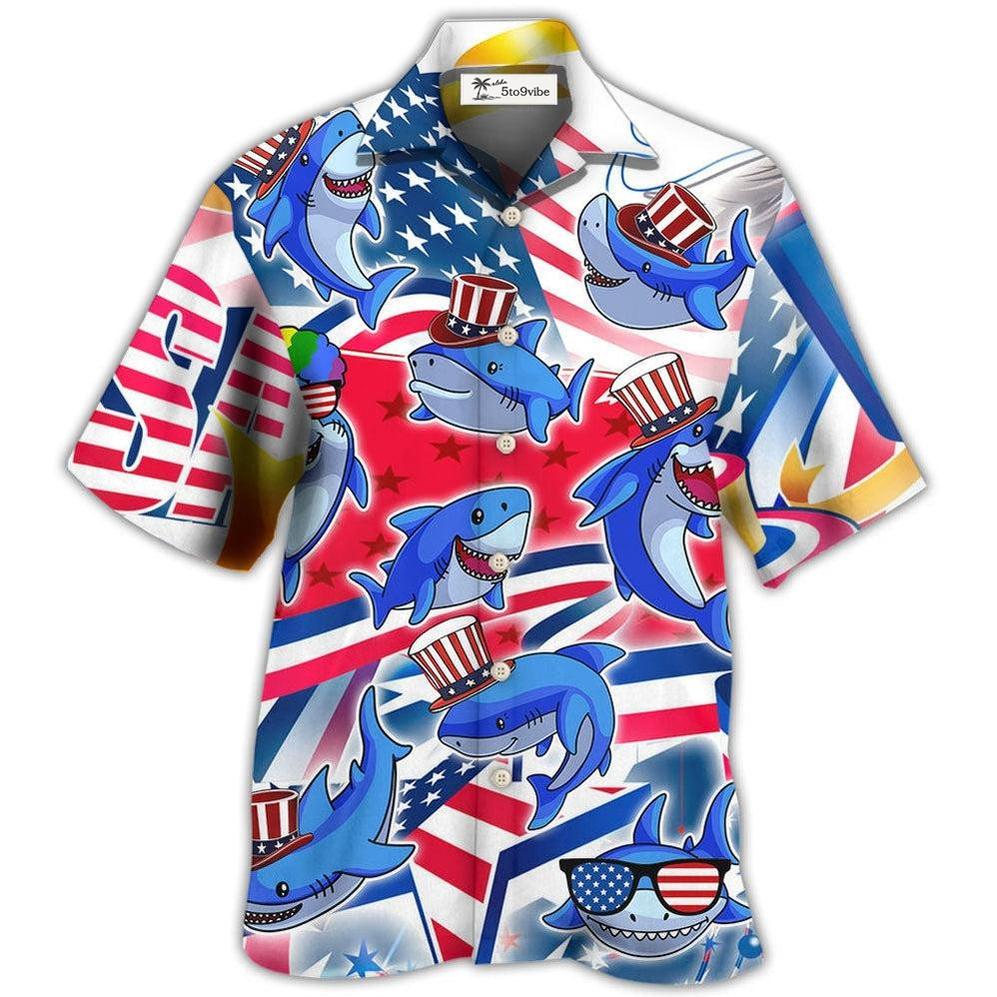 Hawaiian Shirt / Adults / S Shark Funny USA Flag Independence Day - Hawaiian Shirt 