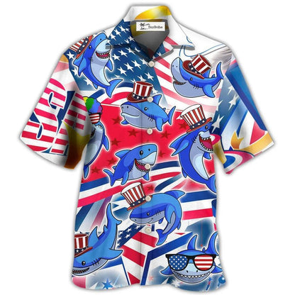 Hawaiian Shirt / Adults / S Shark Funny USA Flag Independence Day - Hawaiian Shirt 