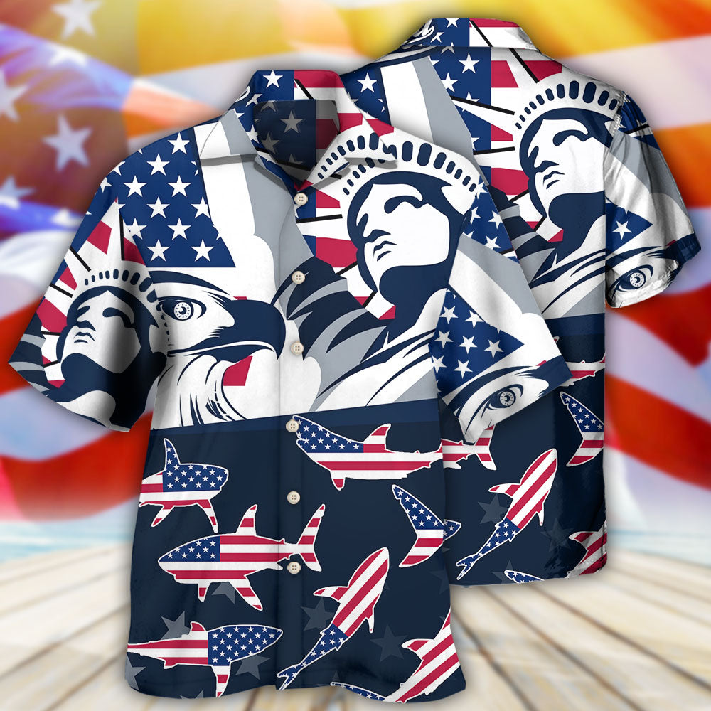 Shark America Independence Day - Hawaiian Shirt 