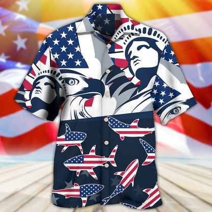 Shark America Independence Day - Hawaiian Shirt 