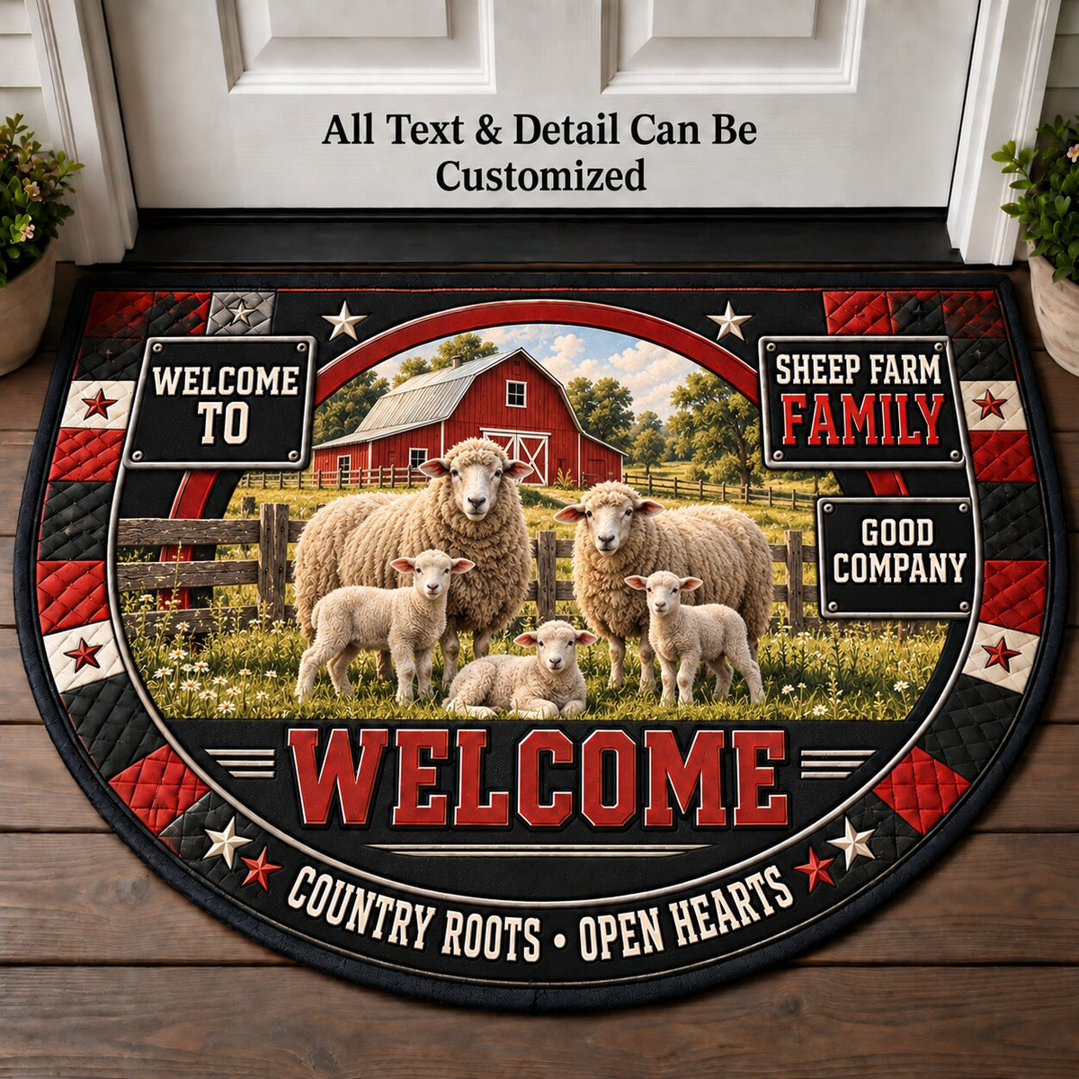 Sheep Farm Family Personalized Half Round Mat | 5To9Vibe