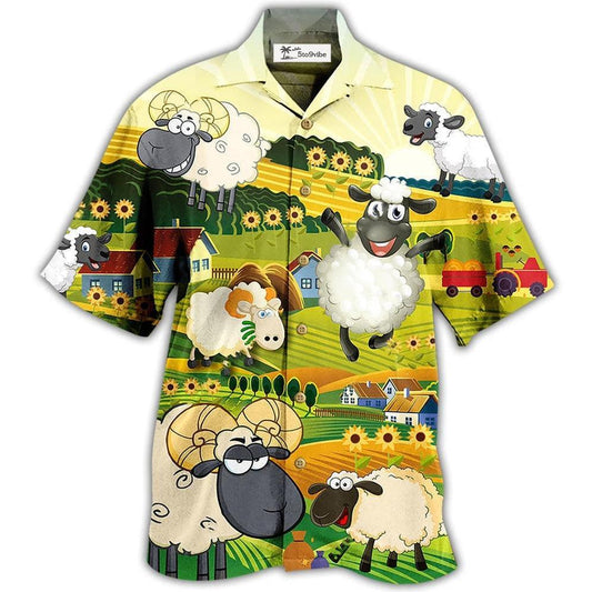 Hawaiian Shirt / Adults / S Sheep Happiness Sunflower Field - Hawaiian Shirt 