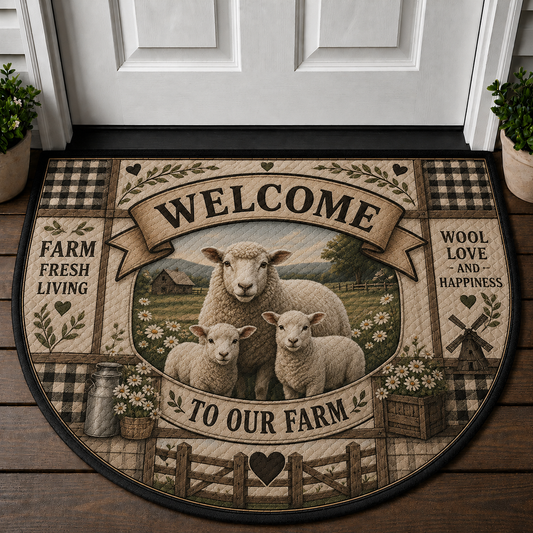 Welcome To Our Farm Sheep Doormat - Wool Love And Happiness Welcome Mat - 5to9vibe