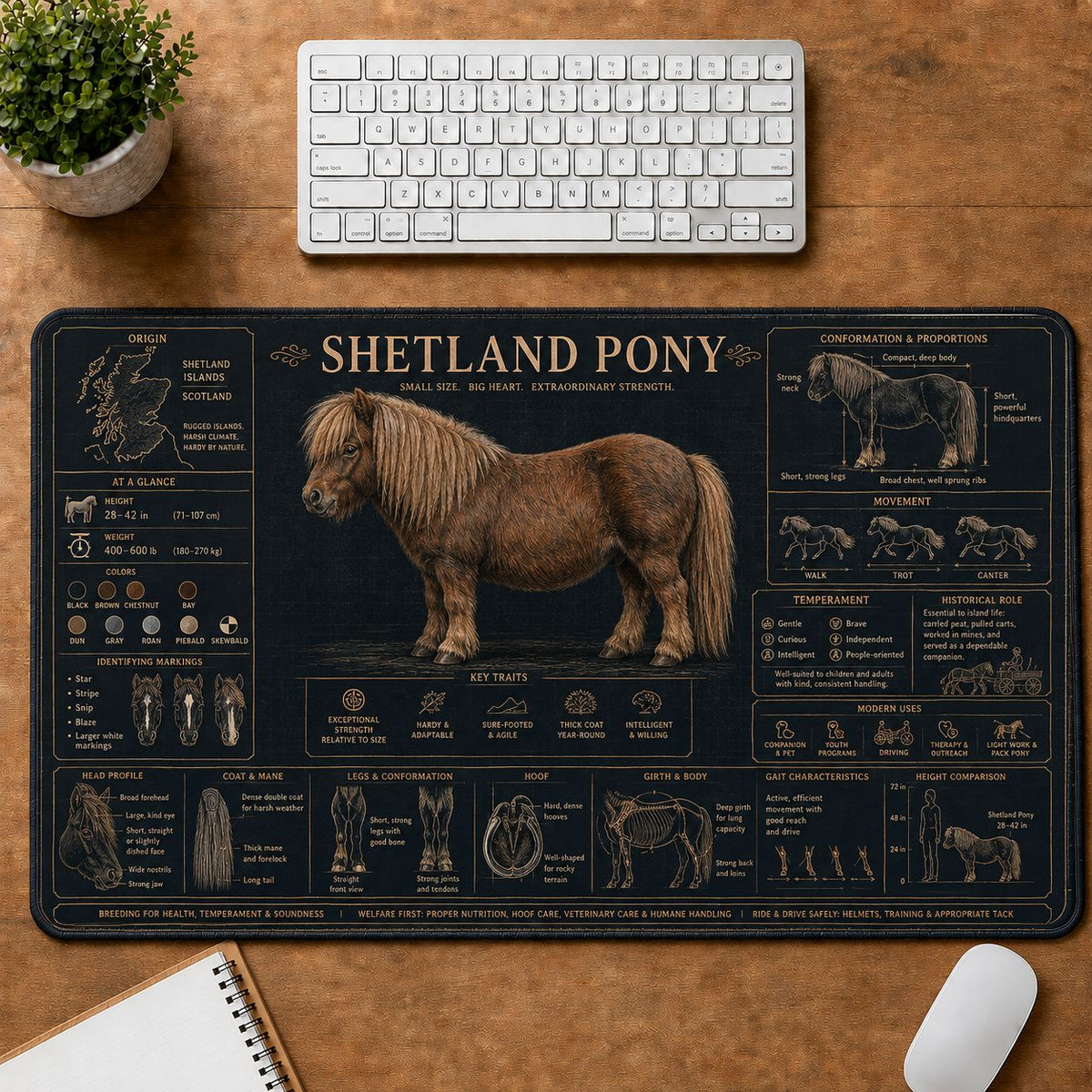 Shetland Pony Horse and Equestrian Visual Guide Desk Mat | 5To9Vibe