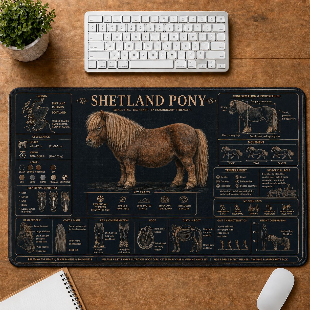 Shetland Pony Horse and Equestrian Visual Guide Desk Mat | 5To9Vibe