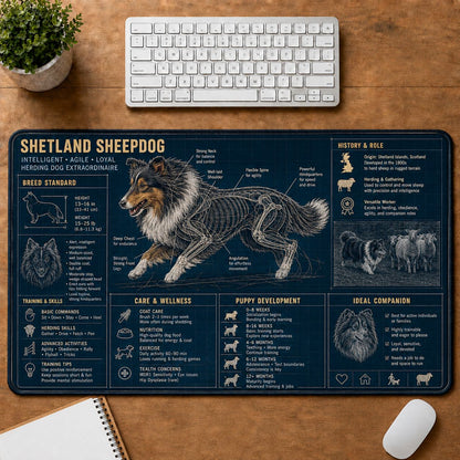 Shetland Sheepdog Dog Breed Visual Guide Desk Mat | 5To9Vibe
