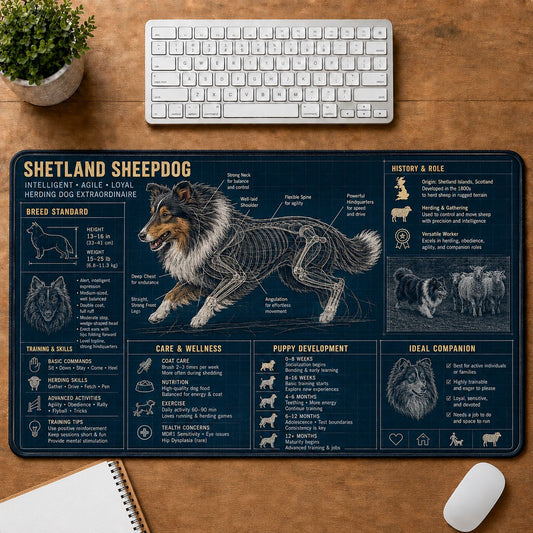 Shetland Sheepdog Dog Breed Visual Guide Desk Mat | 5To9Vibe