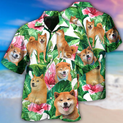 Shiba Inu Tropical Leaf Floral Style - Hawaiian Shirt 