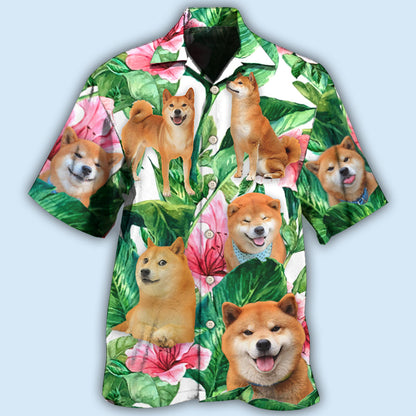 Shiba Inu Tropical Leaf Floral Style - Hawaiian Shirt 